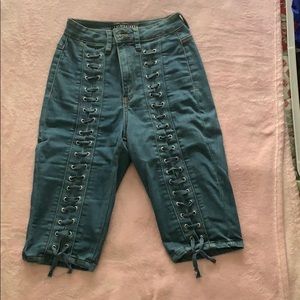 Denim lace up Bermuda shorts
